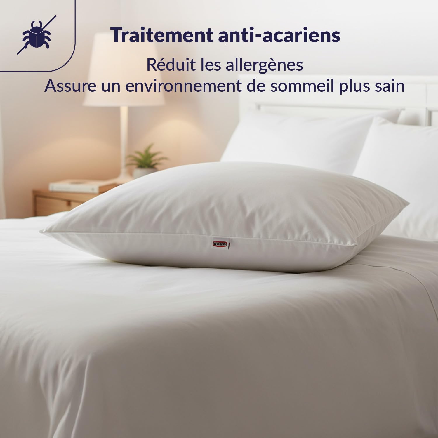 DODO - Oreiller Naturel Anti-acariens 65x65 cm - Confort Médium, Zip Invisible - Enveloppe 100% Coton Percale - Garnissage 30% Duvet 70% Plumettes - Lavable en Machine à 40°C