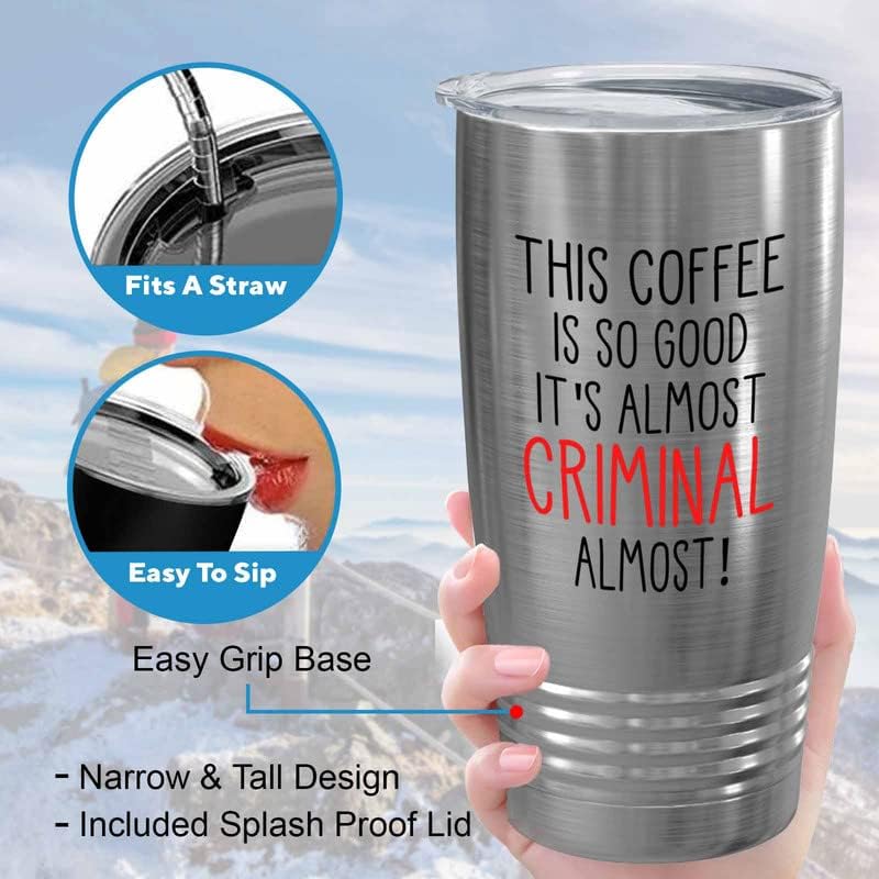 Caffeine Lovers Silver Tumbler 20oz - This coffee is so good - Coffee Addict Gift Coffee Lover for Manager Women Team Coworker Work Bestie Caffeine Drinking Coffee Drinker Espresso Americano Lovers