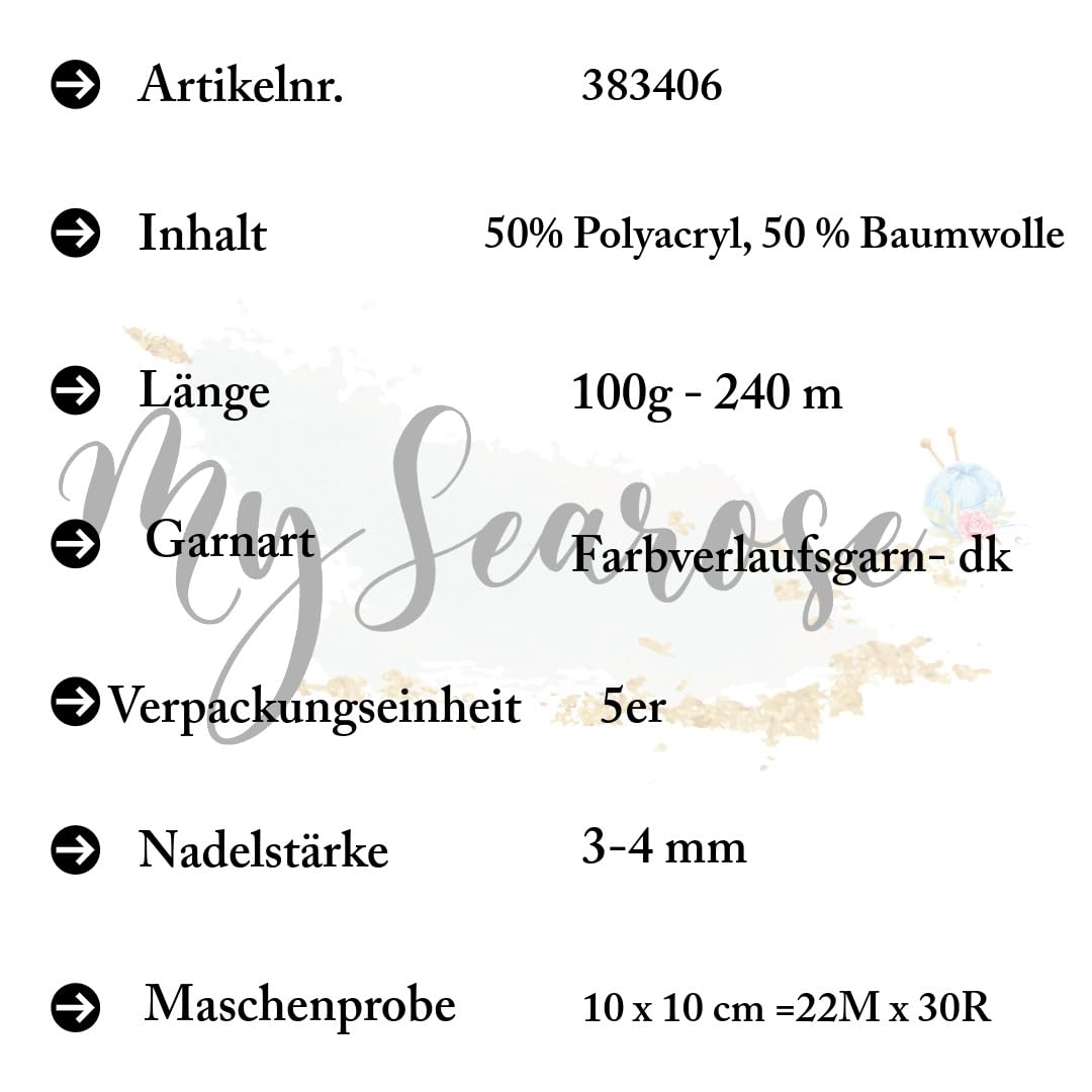 Rico Design CREATIVE CHIC-UNIQUE COTTON DK AQUA Premium Wolle 5 x 100g Sommerleichtes Farbverlaufsgarn für luftige Looks und kreative Lieblingsstücke mit mySearose Label