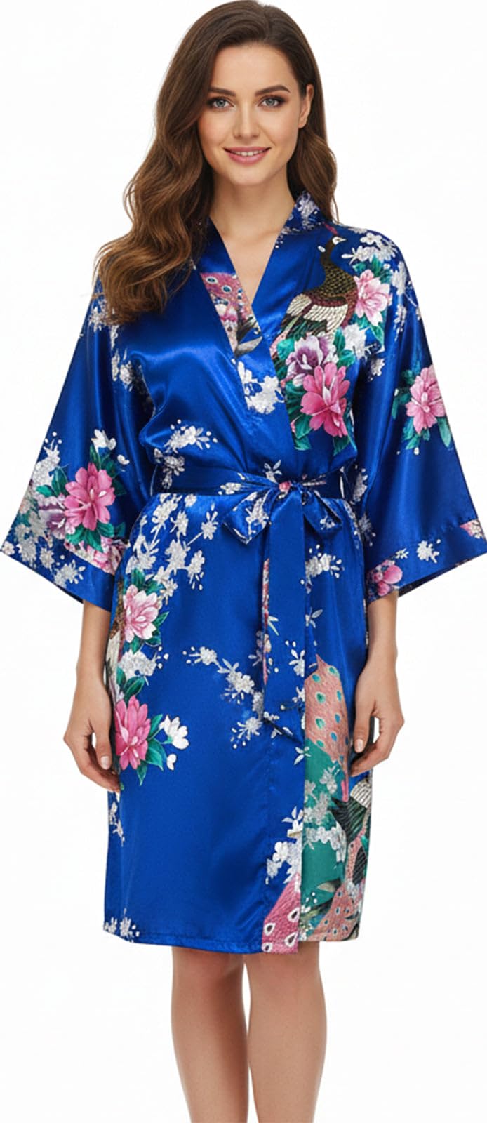 Trifolium Kimono Robe And Chemise Silky Peacock Satin Nightgown Bathrobe Wedding Negligee Nightdress — view 19