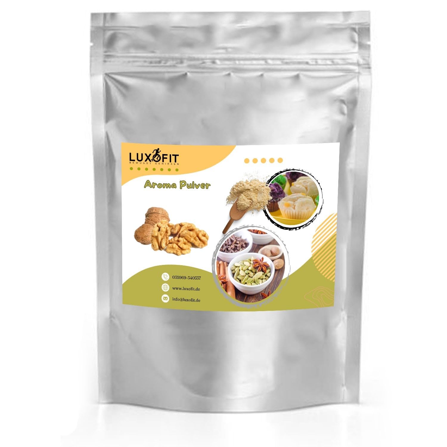 luxofit Walnuss Aroma Pulver, Geschmacksverfeinerung von Lebensmitteln und Getränke, Aromatisieren, für private Küche und Gastronomie, Made in Germany, GMO-Frei, Vegetarisch und Vegan (50 g)
