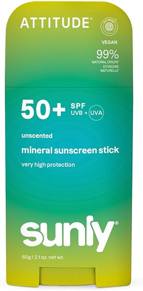 ATTITUDE Crème Solaire Minérale SPF 50, Large Spectre à l’Oxyde de Zinc, Vérifié EWG, Non Nano, Léger pour Visage et Corps, Végan, Sans Odeur, 60 g - 1