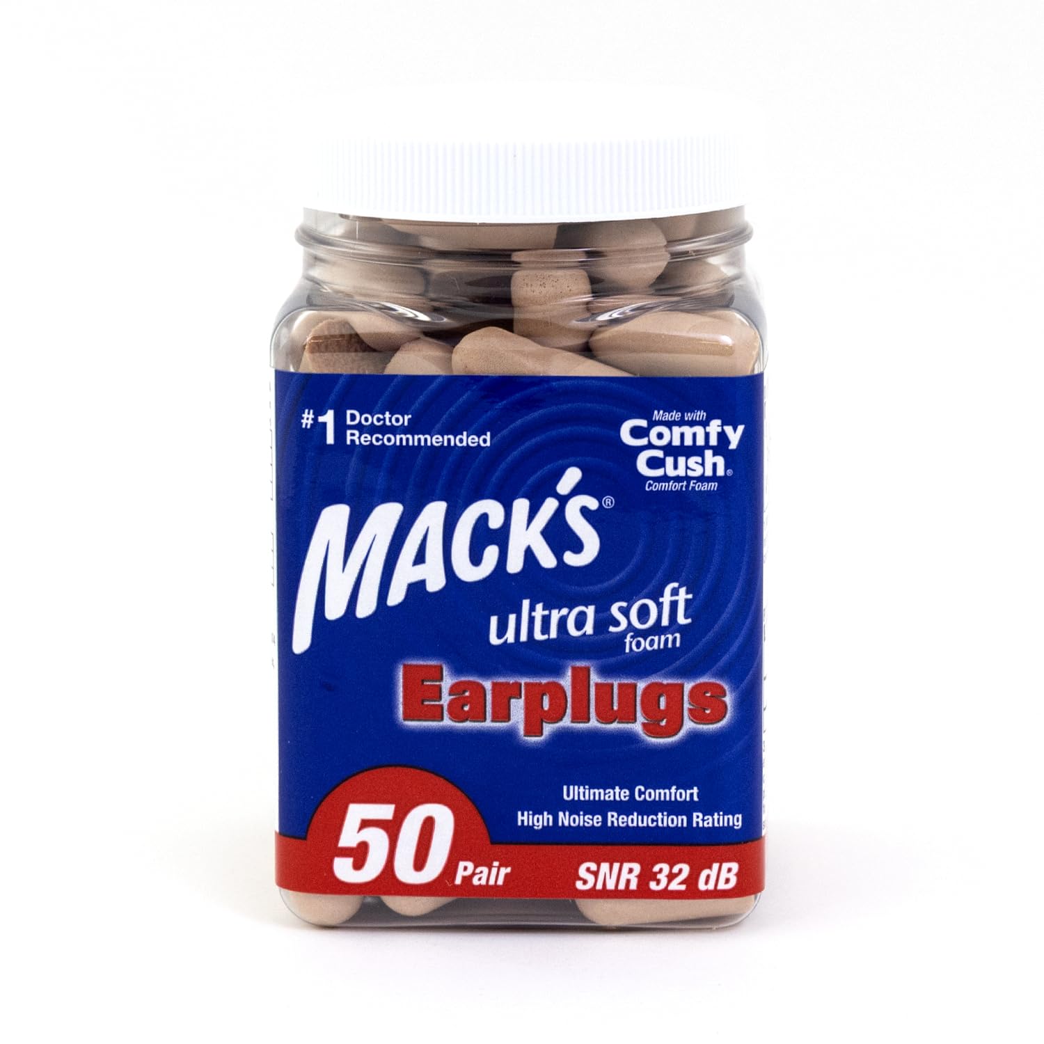 Mack's Lot de 50 paires de bouchons d'oreille en mousse ultra douce – SNR 32 dB – NRR le plus élevé, bouchons d'oreilles confortables pour dormir, ronflements, voyages, concerts, études, bruit fort