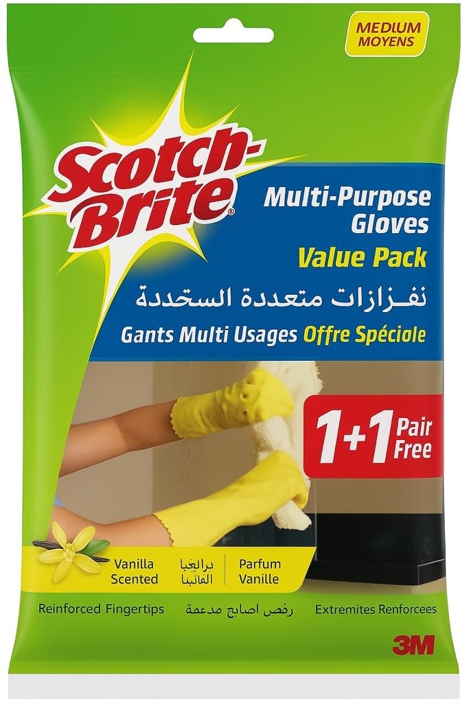 Scotch-BriteAll Purpose Gloves Medium Size, 1 pair/pack | Reusable gloves | Protect your hands | Waterproof | Tear-Proof| Excellent Grip| Touch-Sensitive | Comfortable Fit | Gloves Kitchen
