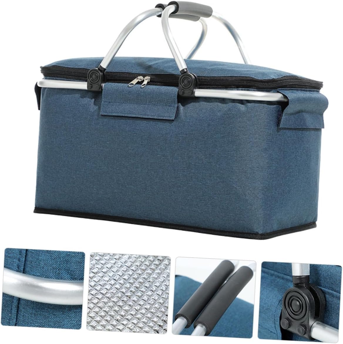 Picnic Basket Cooler Bag Insulated BBQ Basket Wicker Lid Collapsible Outdoor Accessory