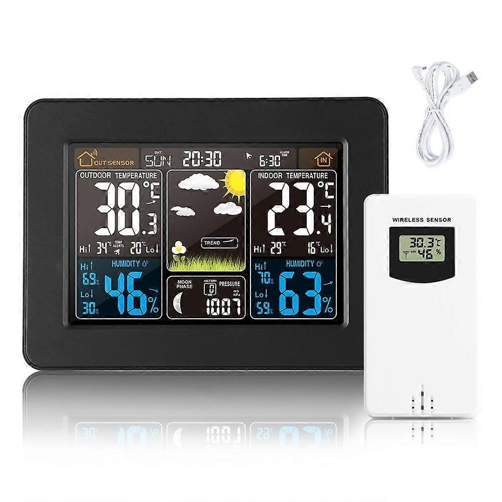 QQDD USB sveglia elettronica schermo a colori previsioni meteo orologio meteo wireless calendario perpetuo