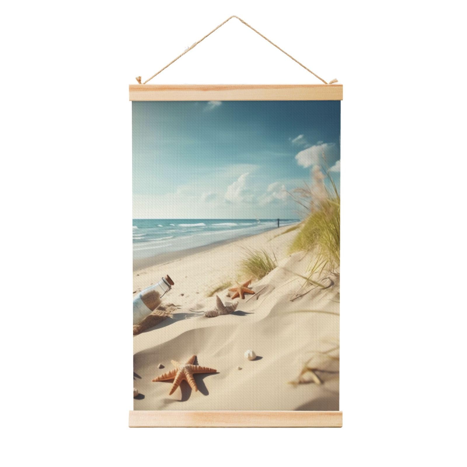 Beach Seaside Posters Wooden Shaft Hanging Poster Canvas Prints Scroll Wall Art Painting Vintage Wall Banner Modern Artwork Decor for Home Decor Ready to Hang 20"x30"