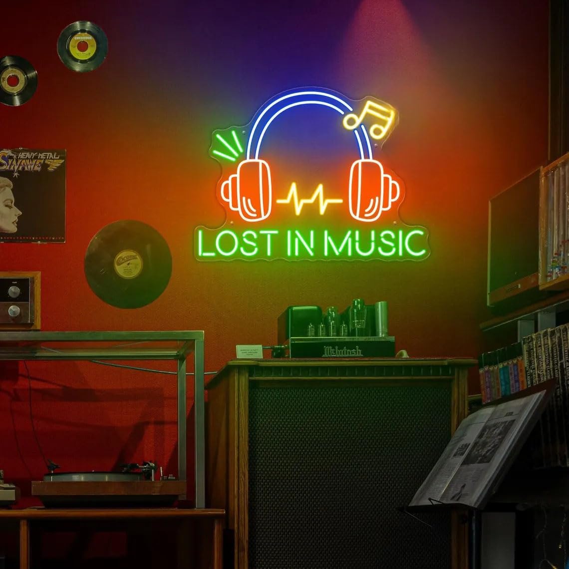 Lost in Music Headphones neon Sign led Custom Music Studio Light, Party Bar Decoration Party Decor Wall