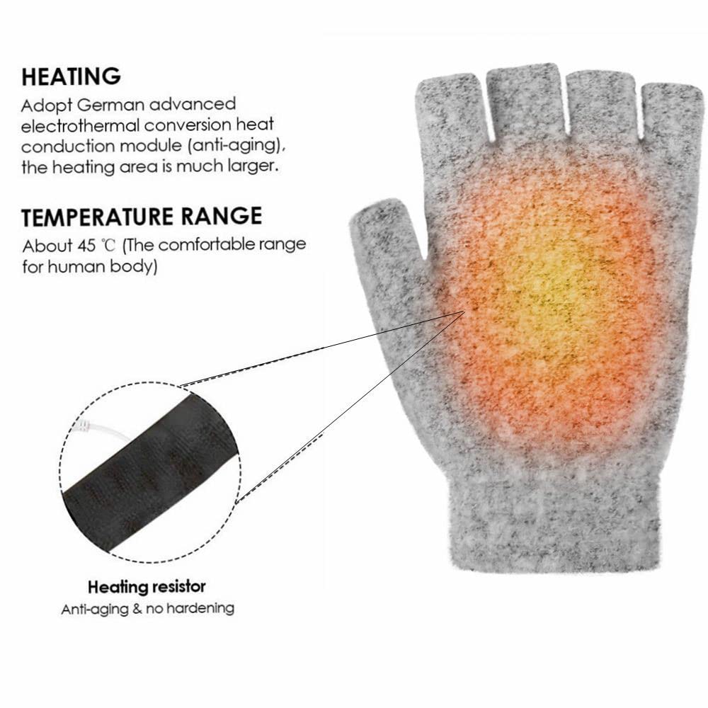 Guanti Riscaldati Donne E Uomini USB Mitten Inverno Caldo, Doppio Lato Riscaldamento metà Senza Dita Riscaldamento Guanti A Maglia Guanti Scaldamani Guanti Termici per Sci Motociclismo,Dark Blue