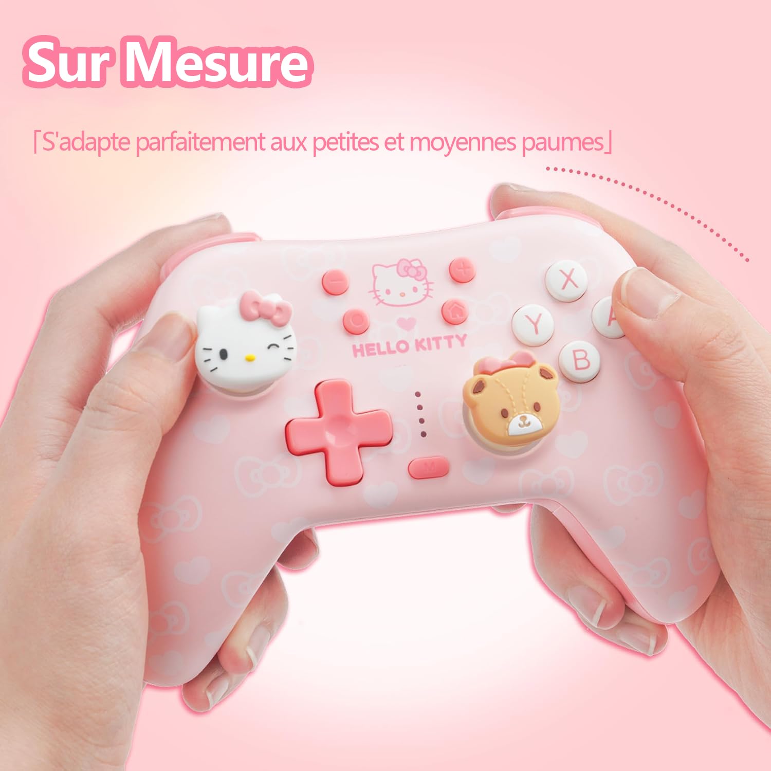 Kuitmor Manette PC Sans Fil avec RGB, Joysticks à Effet Hall, Taux de Rapport 1000 Hz, Turbo, Touches Programmables, Compatible PC/Switch/iOS/Android/Linux (Hello Kitty, sans récepteur)