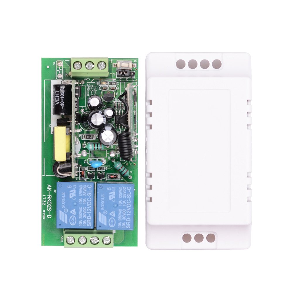 Interruptor de 2 canales con receptor/mando a distancia inalámbrico, mando a distancia, pantalla LED, interruptor de luz con dos interruptores de pared, para exterior, interior, jardín