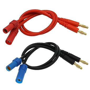 Treehobby 2 Pairs XT150 Male & Female Connector Plugs to 4mm Banana Bullet Plug with 12AWG 30cm Silicone Wire for RC Battery Charger Charging Cable Adapter Extension Lead (Blue + Red)