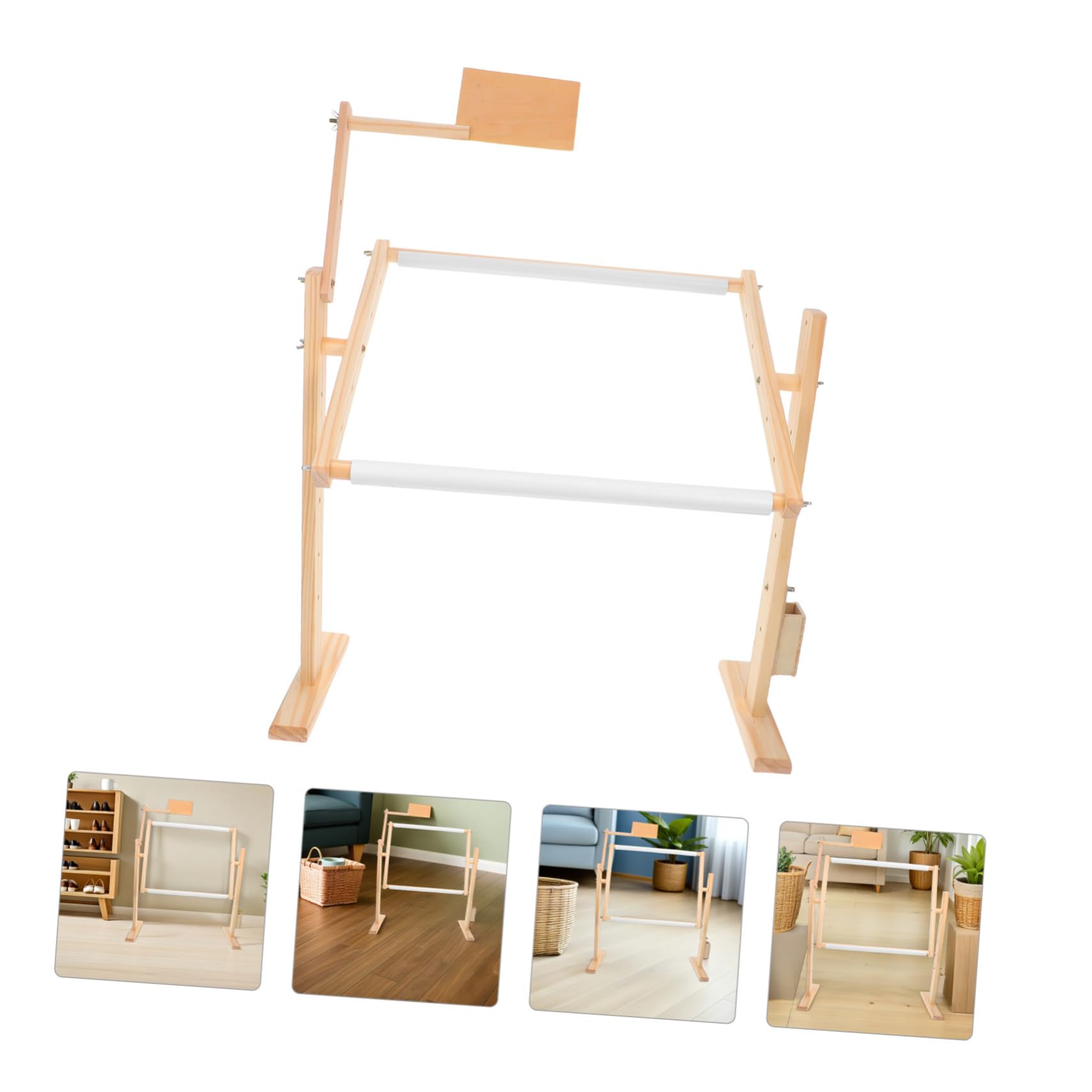 Bastidor de Bordado de Madera Ajustable y Giratorio 360° | 1 Juego, Tono Beige, Diseño de Altura Regulable, para Aro de Punto de Cruz en Estudios y Talleres
