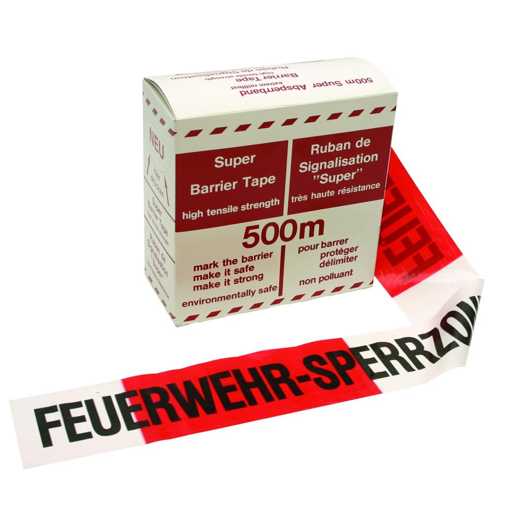Dönges Kelmaplast Absperrband, Feuerwehr-Sperrzone, rot/weiß, 500 m (Flatterband Warnband Folienabsperrband Markierband Markierungsband Sicherheitsband Signalband Signalklebeband Warndruckband)
