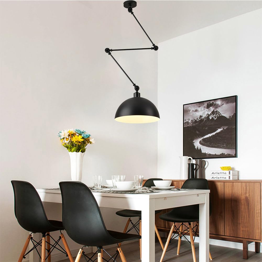 Lampada A Sospensione Industriale Regolabile Mengjay - Braccio Articolato 135 Cm, E27, Per Soggiorno E Sala Da Pranzo