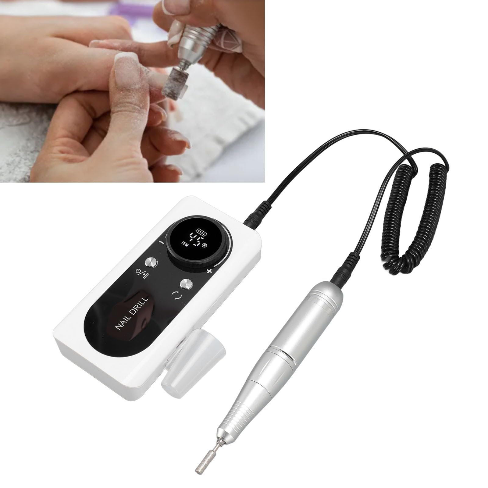 Pongnas Trapano Elettrico per Unghie, Levigatrice per Unghie Portatile Ricaricabile Professionale 45000 Giri/min per in Gel Acrilico, con 8 Punte per Trapano per e Bande