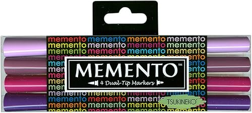 Tsukineko Paquete de 4 marcadores de recuerdo a base de agua y resistentes a la decoloración de doble extremo, jugosos morados