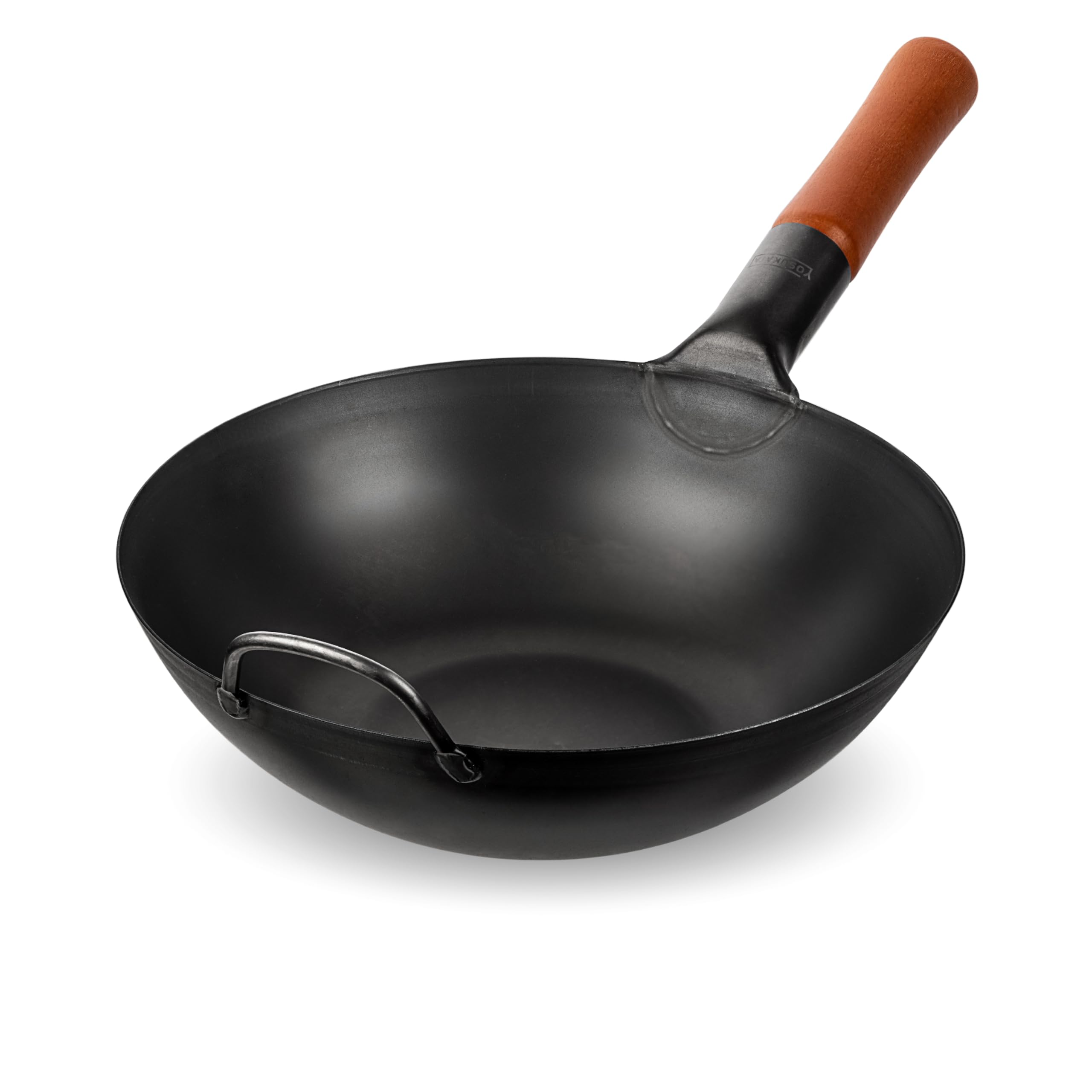 Pre-Seasoned Carbon Steel Wok Pan - 11.6" Flat Bottom Chinese Stir Fry Pan - Traditional Chinese Japanese Wok - Black Steel