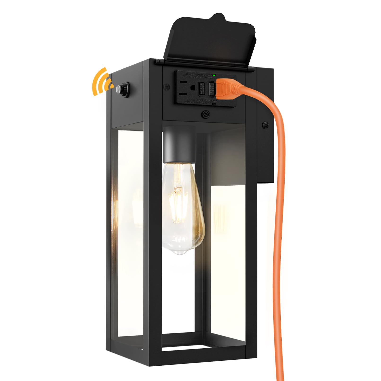 Porch Lights with Outlet, Dusk to Dawn Outdoor Light, Black