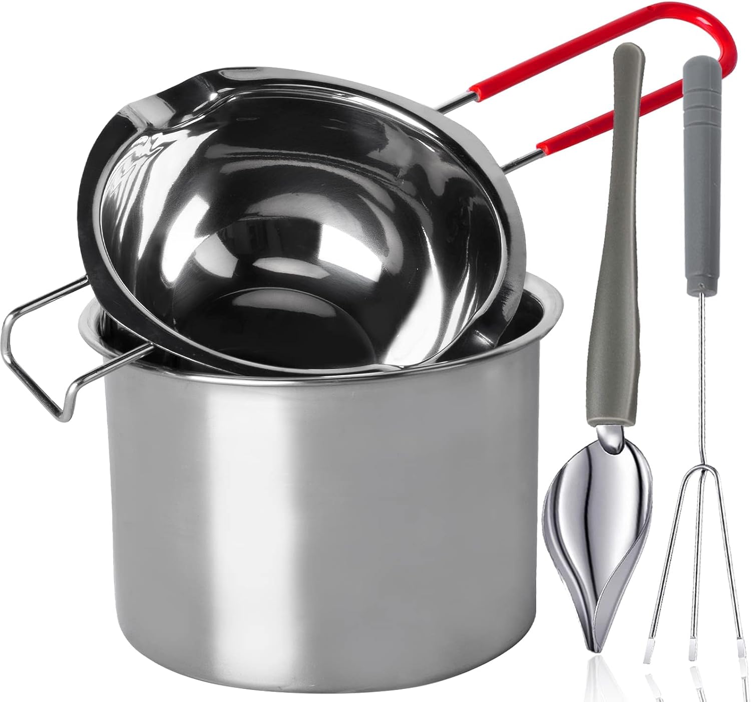 Goging Stainless Steel Double Boiler Melting Pot 450ML+900ML - Heat-Resistant Handle for Chocolate Butter Cheese Candle Making