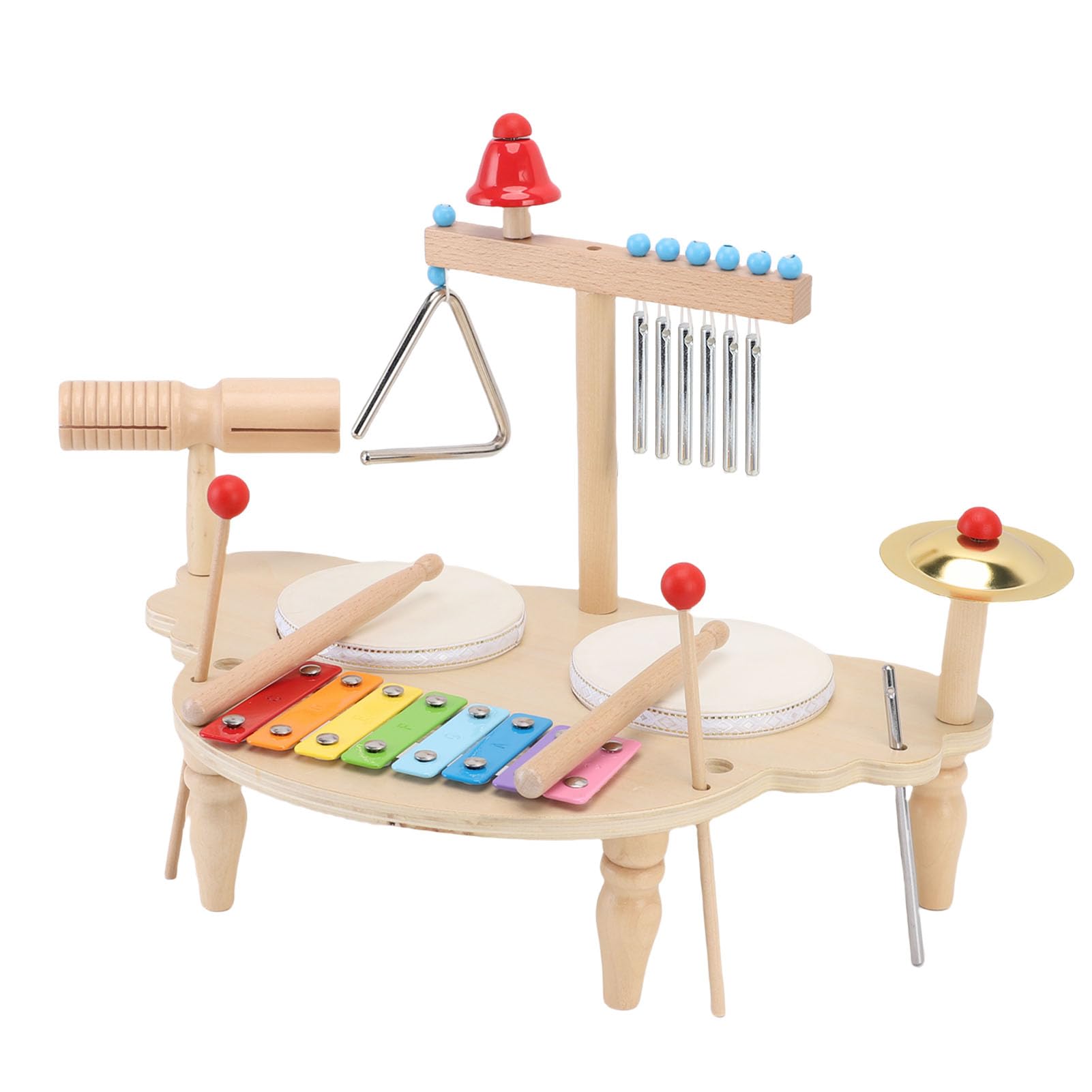 Sxhlseller Set di Percussioni per Bambini in Legno |Tamburo Glockenspiel Carillon Campana Triangolo Piatto per i più Piccoli