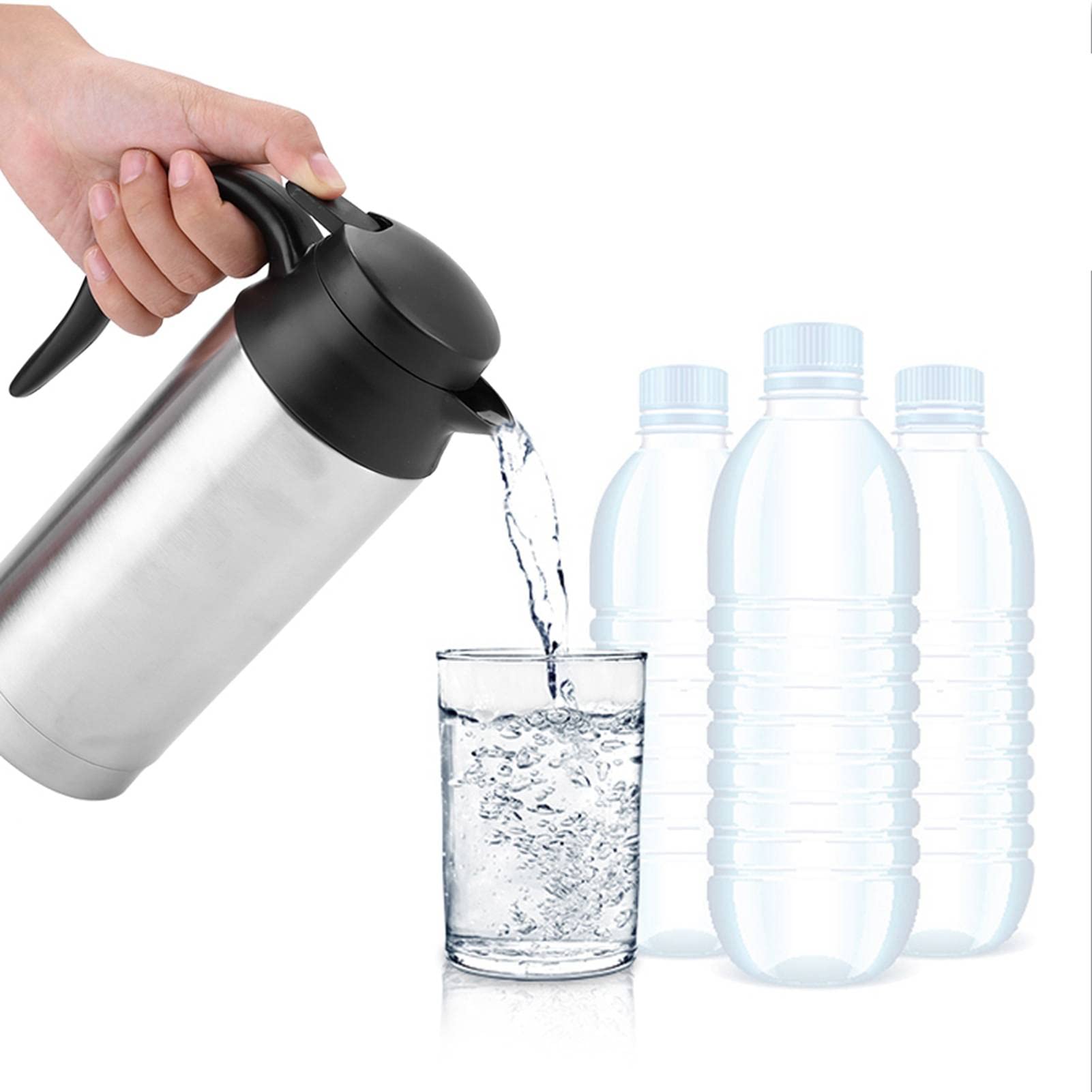 750 ml DC 24 V elektryczny podróżny czajnik samochodowy, kubek ze stali nierdzewnej, podgrzewacz do kawy, czajnik na gorącą wodę, szybkie gotowanie do herbaty kawy
