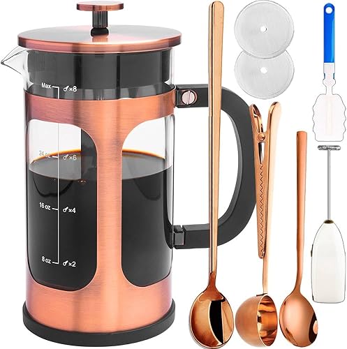 Miniatura 18 de Cafetera de prensa francesa, 8 tazas de 34 onzas, prensa de café de acero inoxidable 304 con 4 pantallas de filtro, vidrio de borosilicato