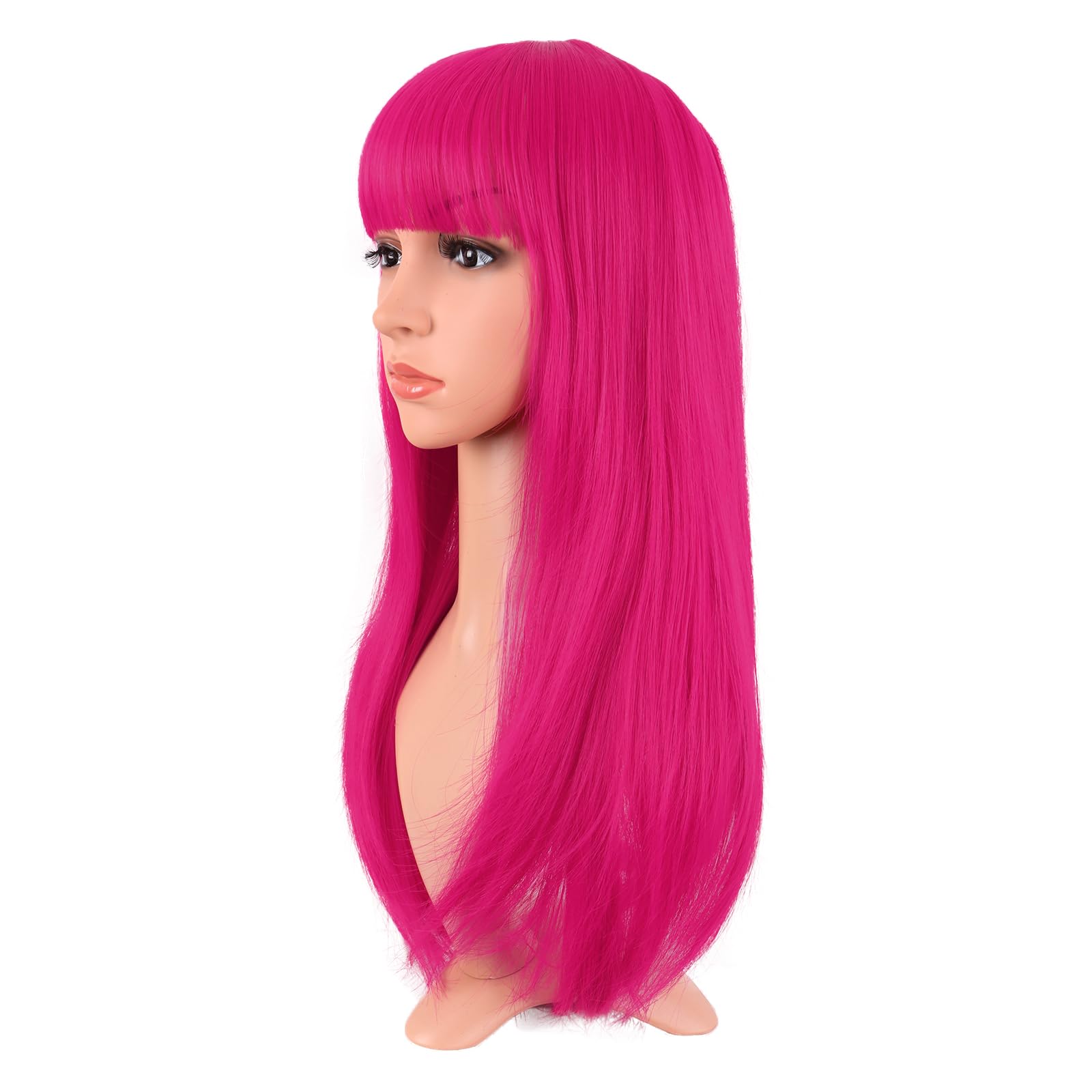 Marca: MapofBeauty MapofBeauty 24 Pulgada/60 cm Largo Lacio Peluca Con Flequillo Sintética Cabello Heat Resistente Para Fiesta de Cosplay (Rosa Caliente) in use