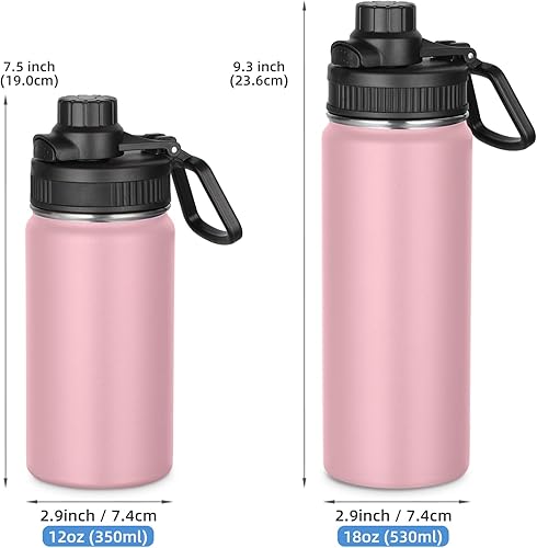 Miniatura 6 de Sufuhom Botellas de agua aisladas de acero inoxidable con tapa de boquilla y asa, 18 onzas, botella de agua metálica para bebidas frías y calientes,