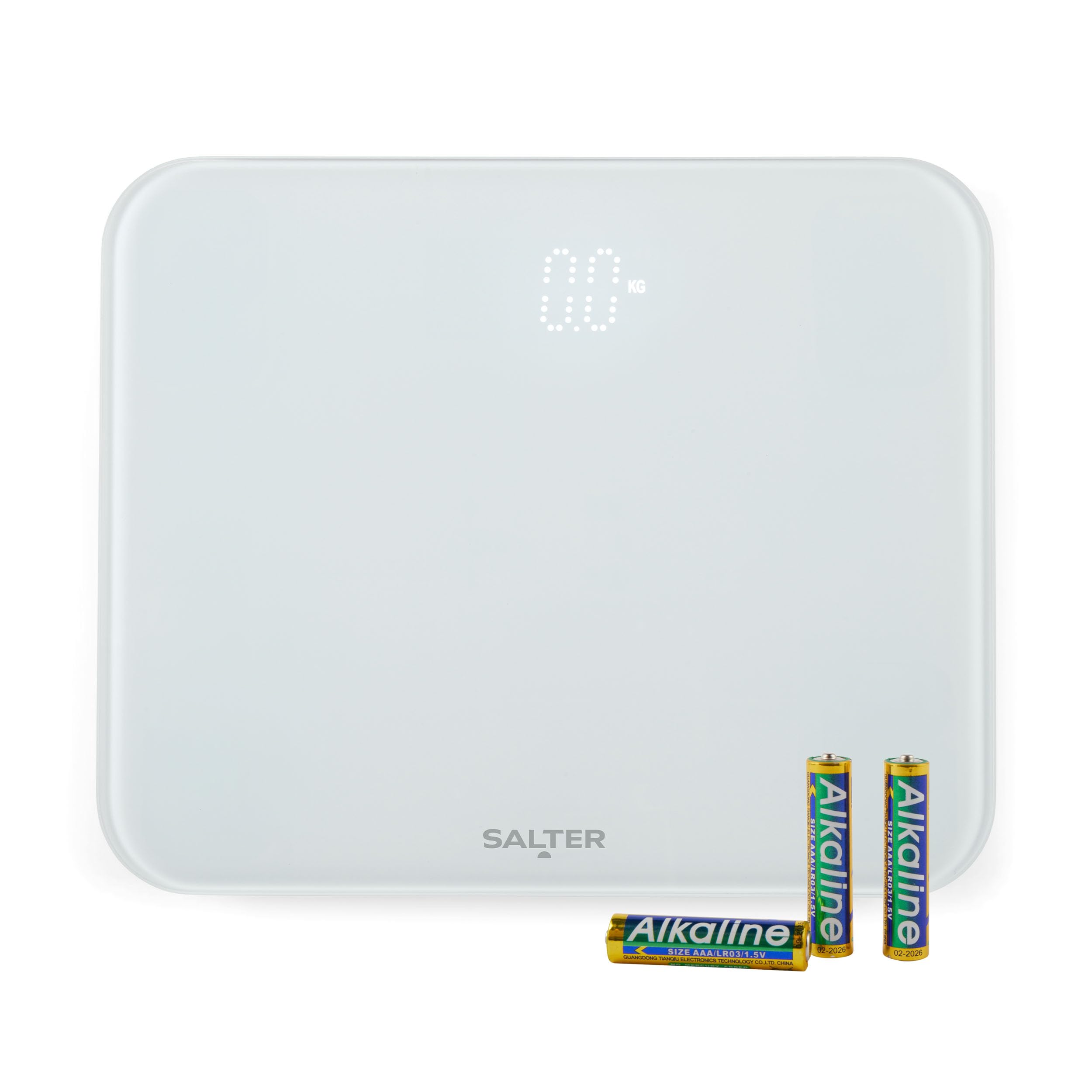 Salter 9204 WH3R Kompaktowa elektroniczna waga lazienkowa Premium Ghost, do 180 kg, czytelny wyswietlacz podswietlany, szklo hartowane, nózki do dywanów, dokladna i niezawodna, kg lub funty, biala