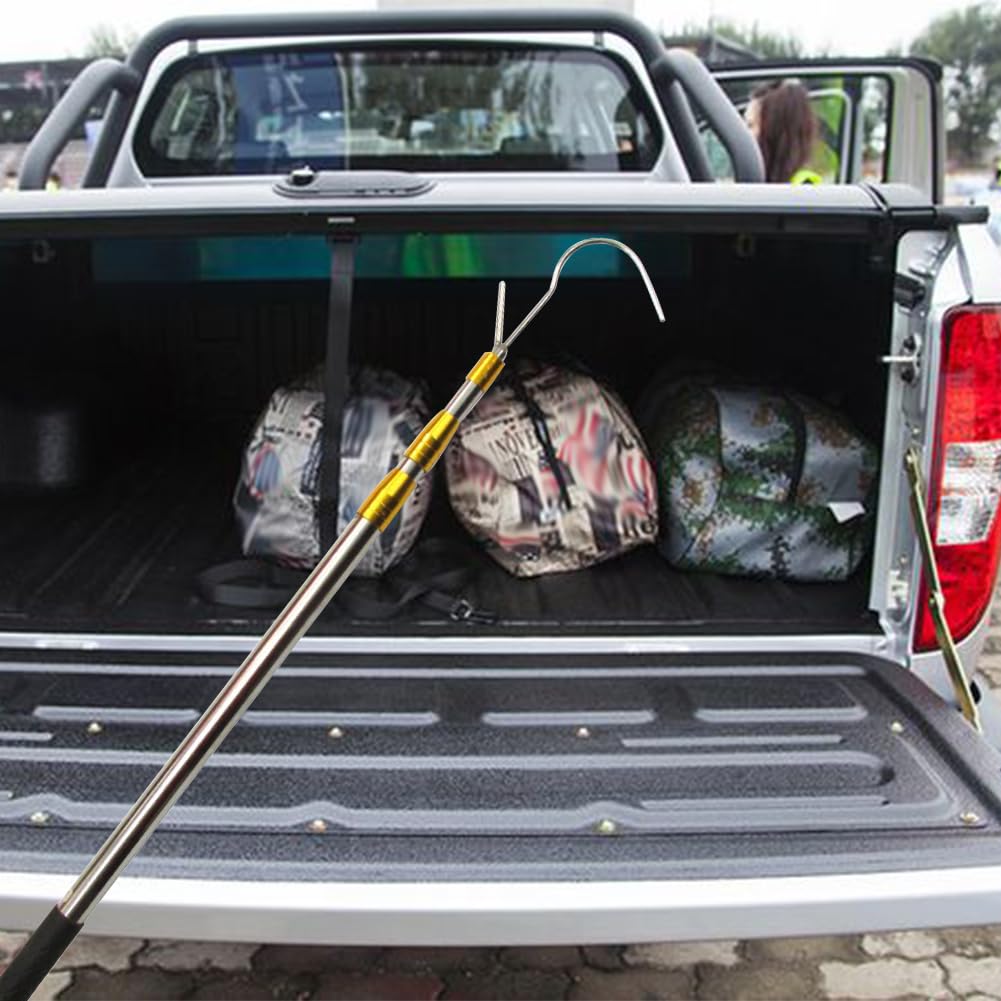 UVKDEENK Cargo Telescopic Grabber, Pickup Truck Bed Accessory with Claw Hook Telescopic Bar Multipurpose Cargo Retrieval Device Truck Bed Hook Small Car Trunk Telescopic Drawbar