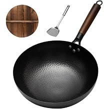 Kavas Wok, Frying Pan, Handmade Iron Pot, With Lid and Spatula, Stir-fry Pot, Vegetable Fried Rice, Chinese Food, Beijing Pot, Ajido, Iron, Energy Saving, Light and Rust-resistant Iron Pot, For Gas Fire Only