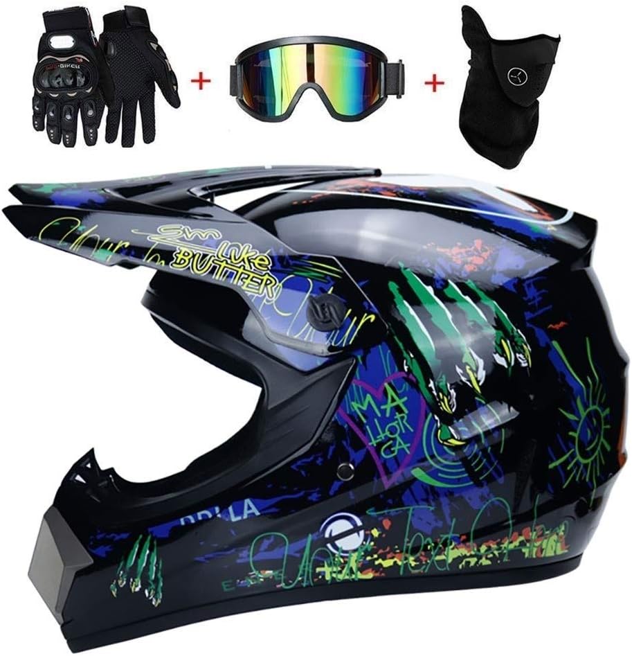 Adult Full Face Motocross Helmet Set, with Gloves Goggles Mask, Off Road Motorcycle MTB DH Enduro Downhill Dirt Bikes ATV BMX Quad Motorbike Crash Helmet, DOT Certification