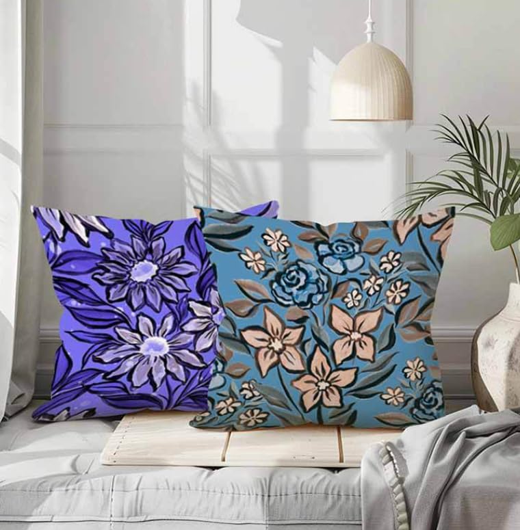 BAOKU Set of 4 Purple Floral Cushion Covers,Cute Flower Decor Pillow Cover - Image 4