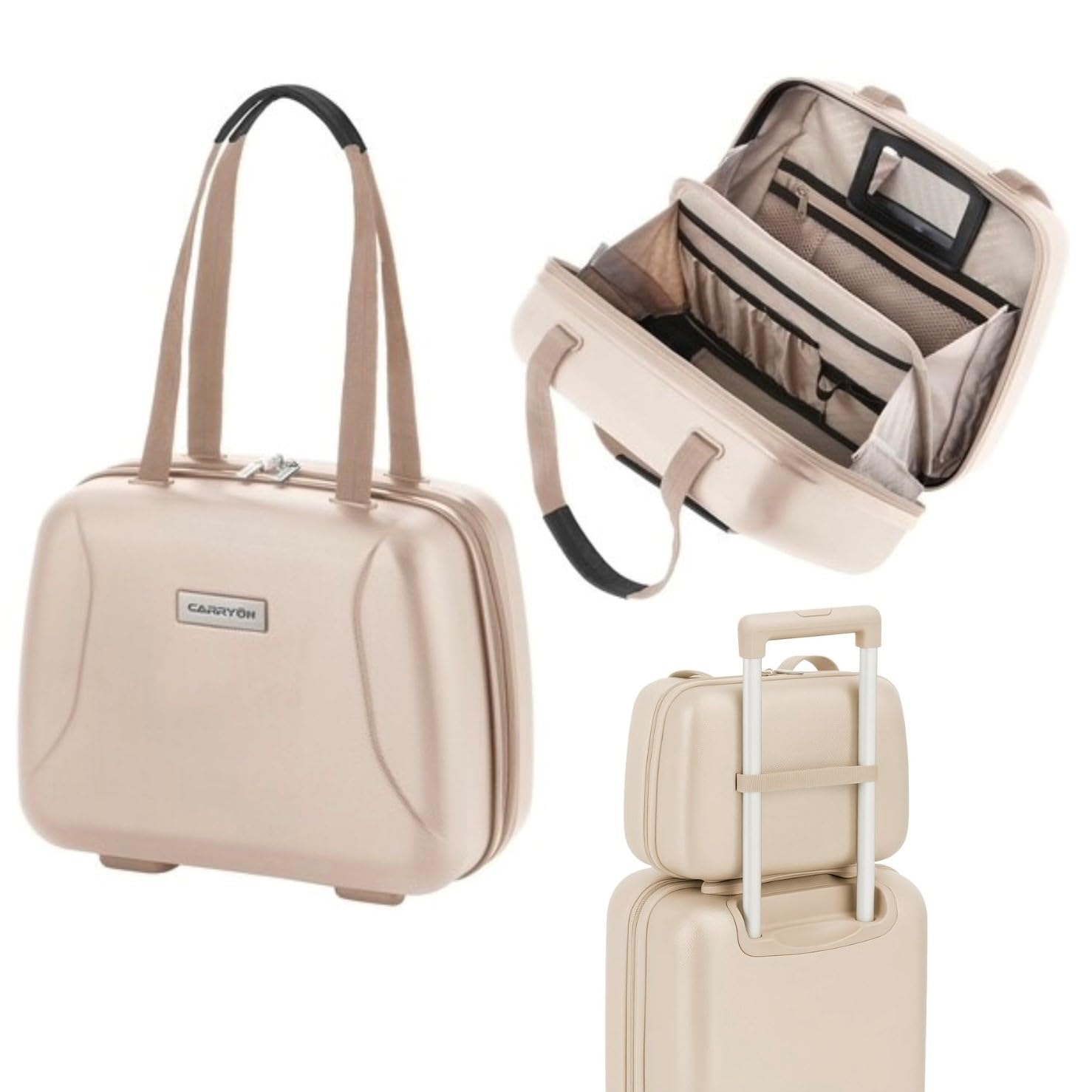 CarryOn Skyhopper Hartschalen Kosmetikkoffer mit handgepackkoffer 55cm, Beauty case mit Spiegel - Beige