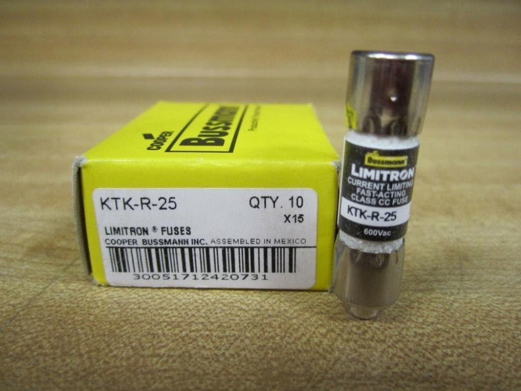 Bussmann KTK-R-25 Limitron BussFuse (Pack of 10), Yellow, Copper, Metal