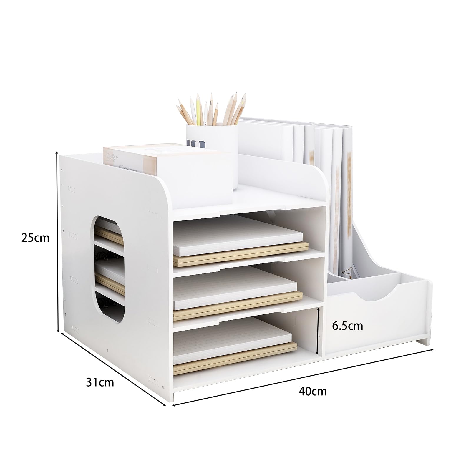 Briefabla Organizer na dokumenty A4, organizer na dokumenty na biurko z uchwytem na długopis, stylowy schowek na biurko do szkoły i domu, 40 x 31 x 25 cm, biały (1 sztuka)