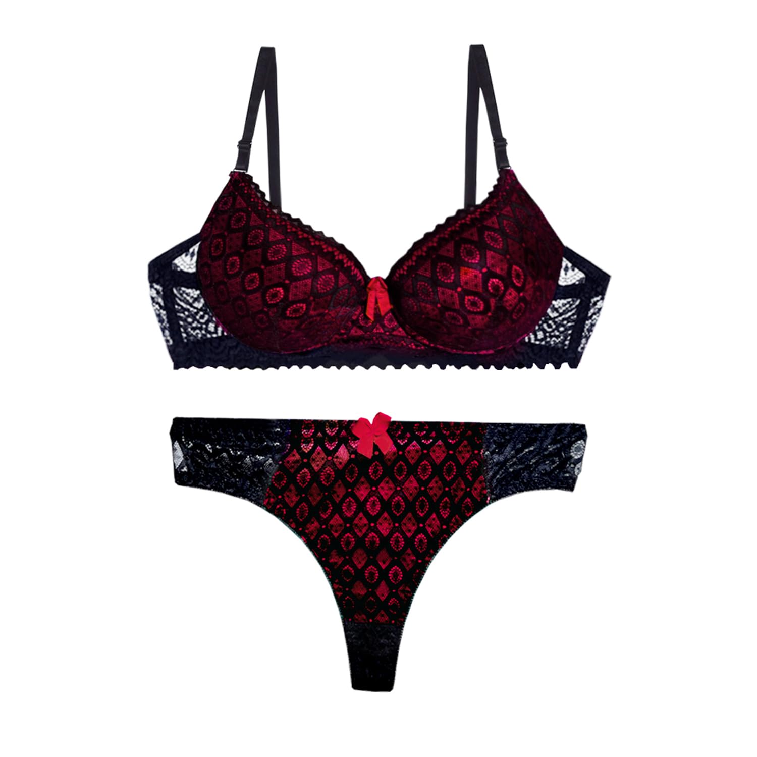 secret lives Amie-0808 Women's Push-Up Bra & Panty Set – Fashionable Diamond Lace Design, Comfortable Lingerie Set-picture-13