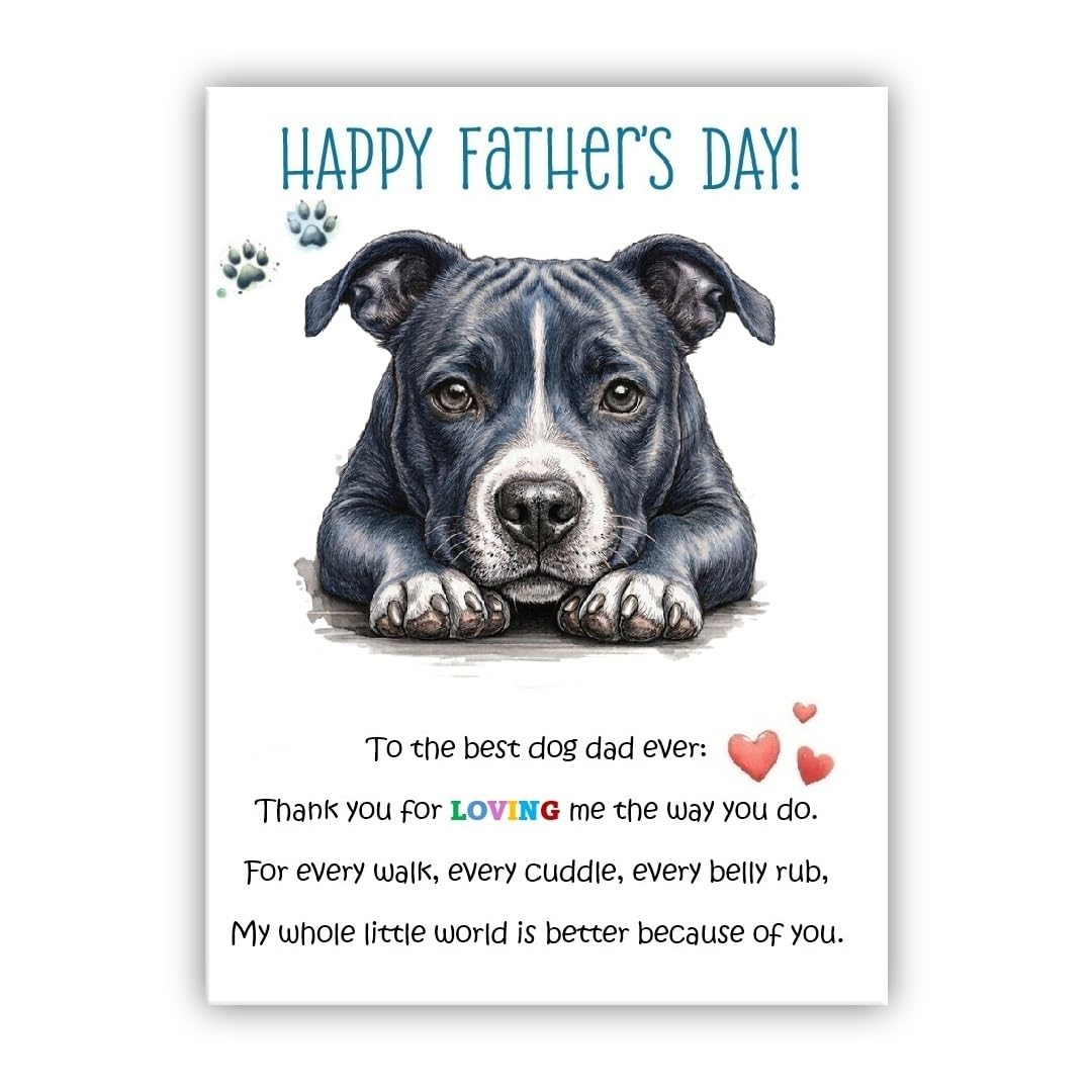Father's Day Staffordshire Bull Terrier Dog Card. Dog Lovers Card. Fathers Day card from dog Staff Terrier.