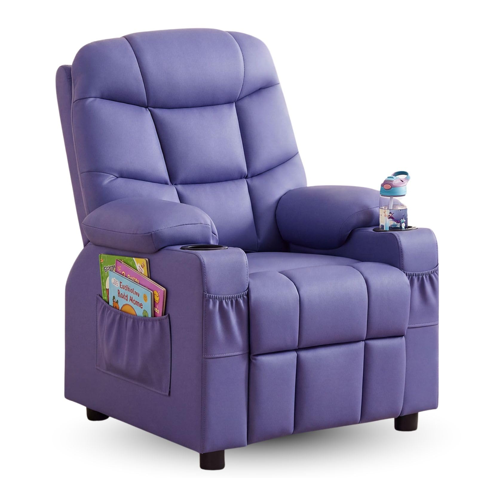 Kids Recliner, PU Leather Kids Recliner Chair w/ 2 Cup Holders