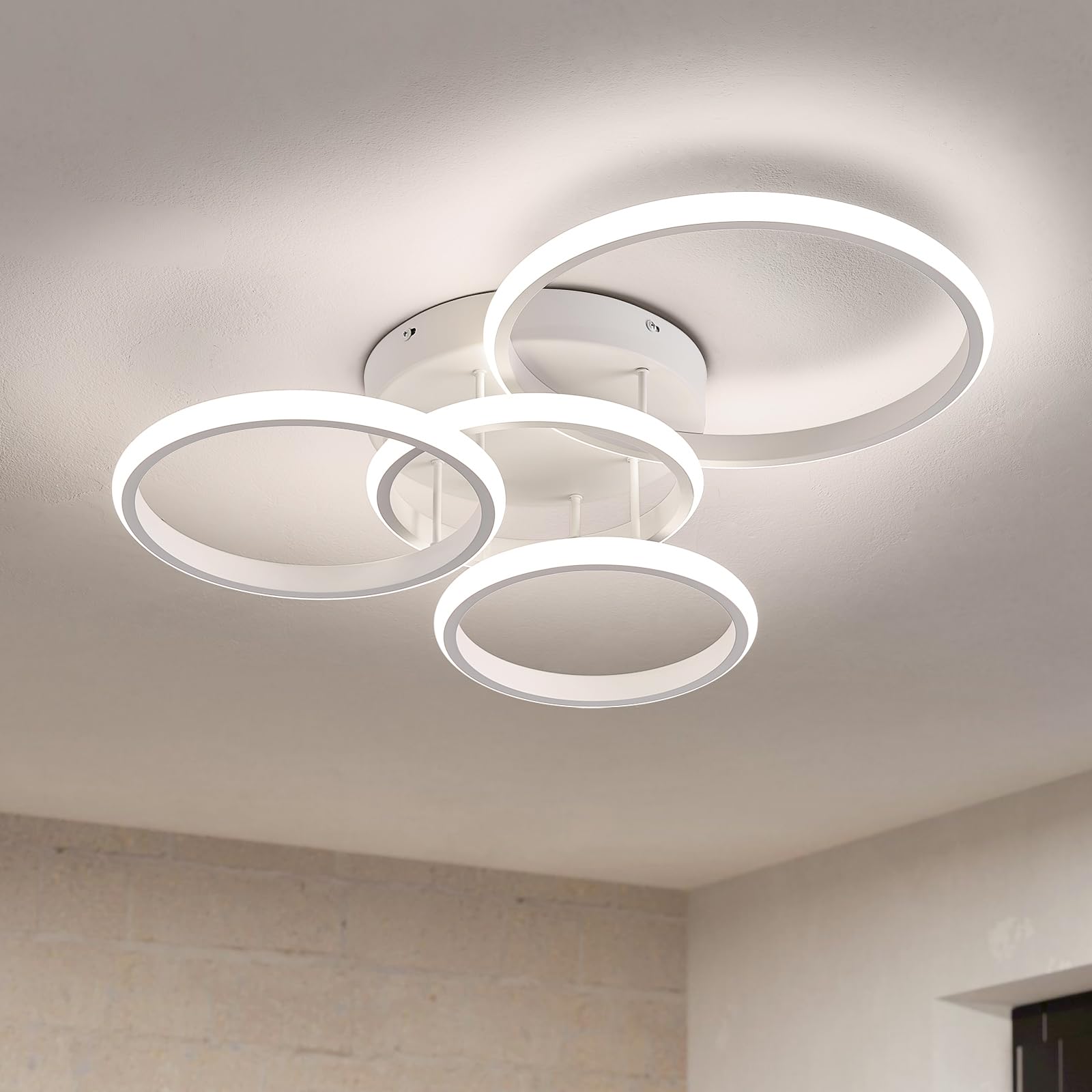 Qamra LED Deckenleuchte, 60 W Weiße Deckenlampe, 4000 K Deckenleuchte, 53 cm Runde Moderne 4-Ring-Deckenleuchte Für Wohnzimmer, Schlafzimmer Und Küche