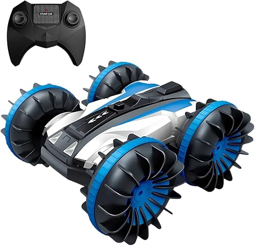 Coche RC anfibio - Coche de acrobacias con control remoto 4WD  Giros de 360, impermeable, conducción de doble cara  Juguete todoterreno para niños y