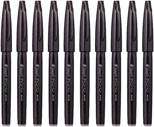 Pentel Fude Touch Brush Sign Pen (SES15C-A), tinta negra, rotulador como pincel, juego económico