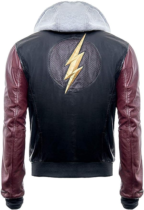 Flash Ezra Miller Barry Allen Biker Rider Hooded Motorcycle Bomber Leather Jacket