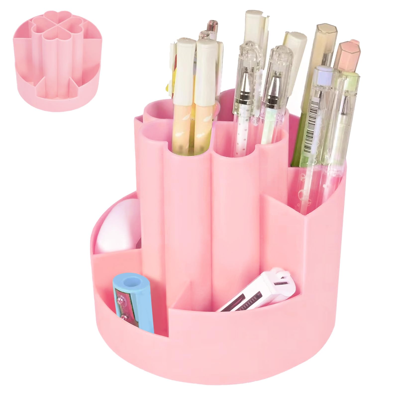 Yomaido Desk Organiser, 360 Degree Rotating Pen Holder Pen Organiser Children with 9 Compartments for Office School Desk Pencil and Other Stationery Storage (10 Compartments Rotatable Pink)