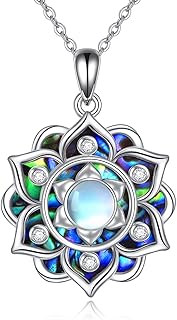 YAFEINI Lotus Halskette 925 Sterling Silber Mondstein Anhänger Halskette Yoga Lotus Schmuck für Frauen