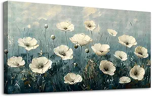 FUHAIHUA Canvas Wall Decor For Bedroom Large Wall Art For Living Room Office Decorations White Flowers Landscape Painting Modern Wall Pictures Aesthetics Posters Ready To Hang Home Decor 24x48 In