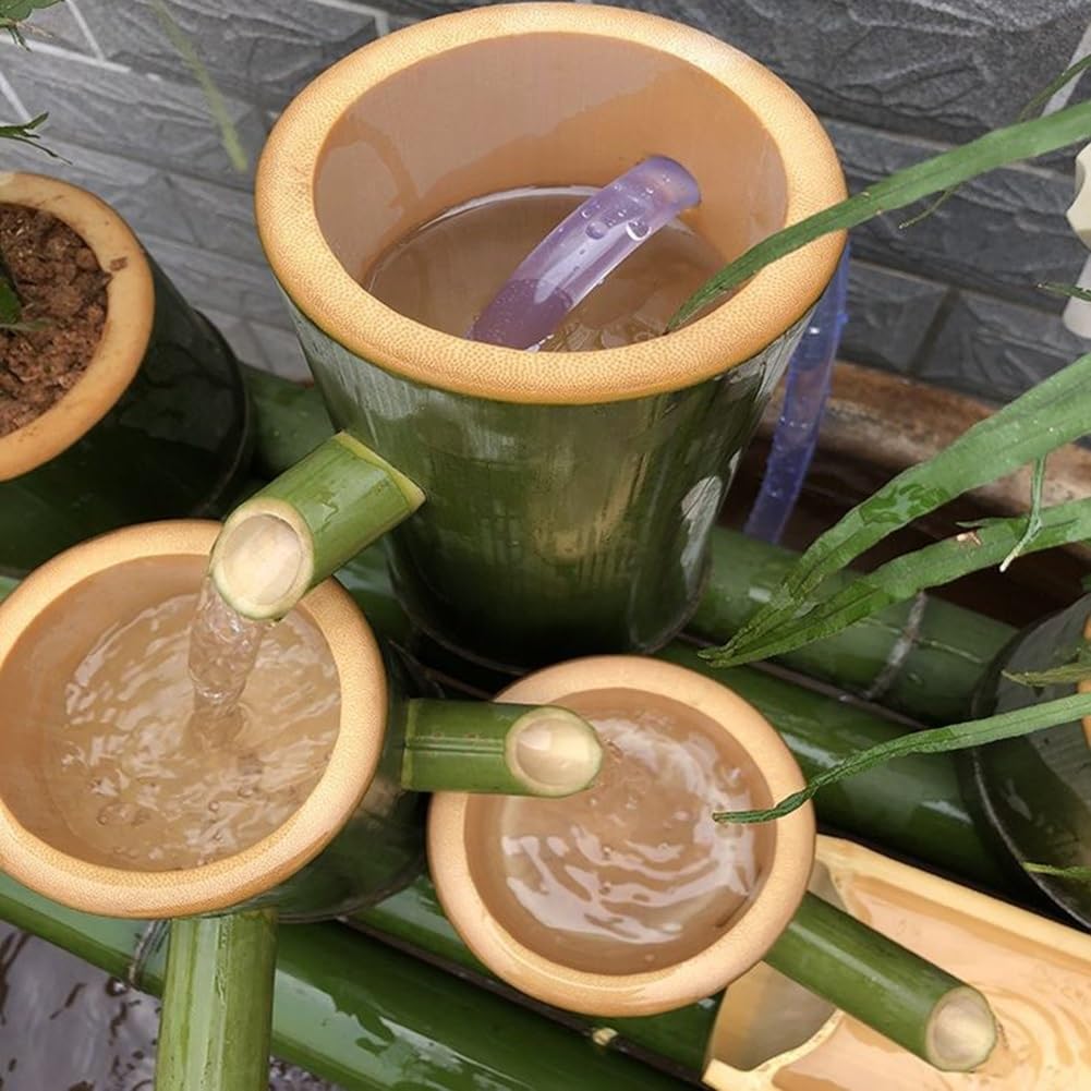 Kit de Fuente de bambú con Bomba, Fuente de Agua de jardín, Fuente de Agua de bambú para Interiores y Exteriores, características de Agua para Patio al Aire Libre (Size : 15.7inch)
