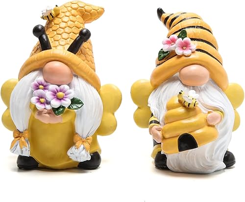 Hodao Decoraciones de gnomos de jardín de primavera, gnomos de abeja de miel, decoración del día mundial de las abejas, regalos, figuritas de enanos