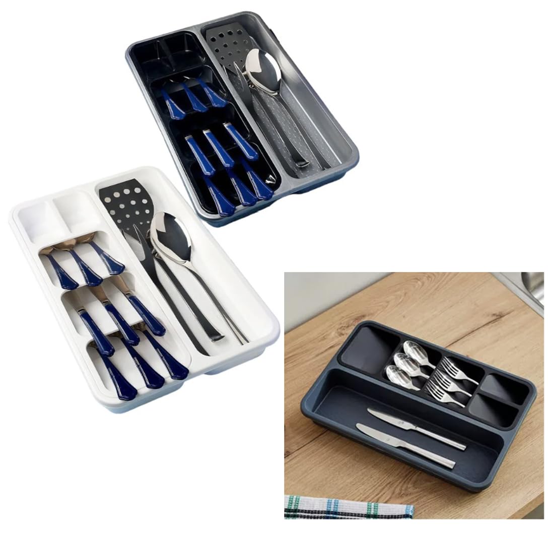 HK Online Pretty Pastels Non Slip CUTLERY TRAY -6 Section Drawer CUTLERY ORGANISER, Drawer CUTLERY DIVIDER 39 x 26.5 x 5cm Colour: RANDOM ONLY (6 Section)